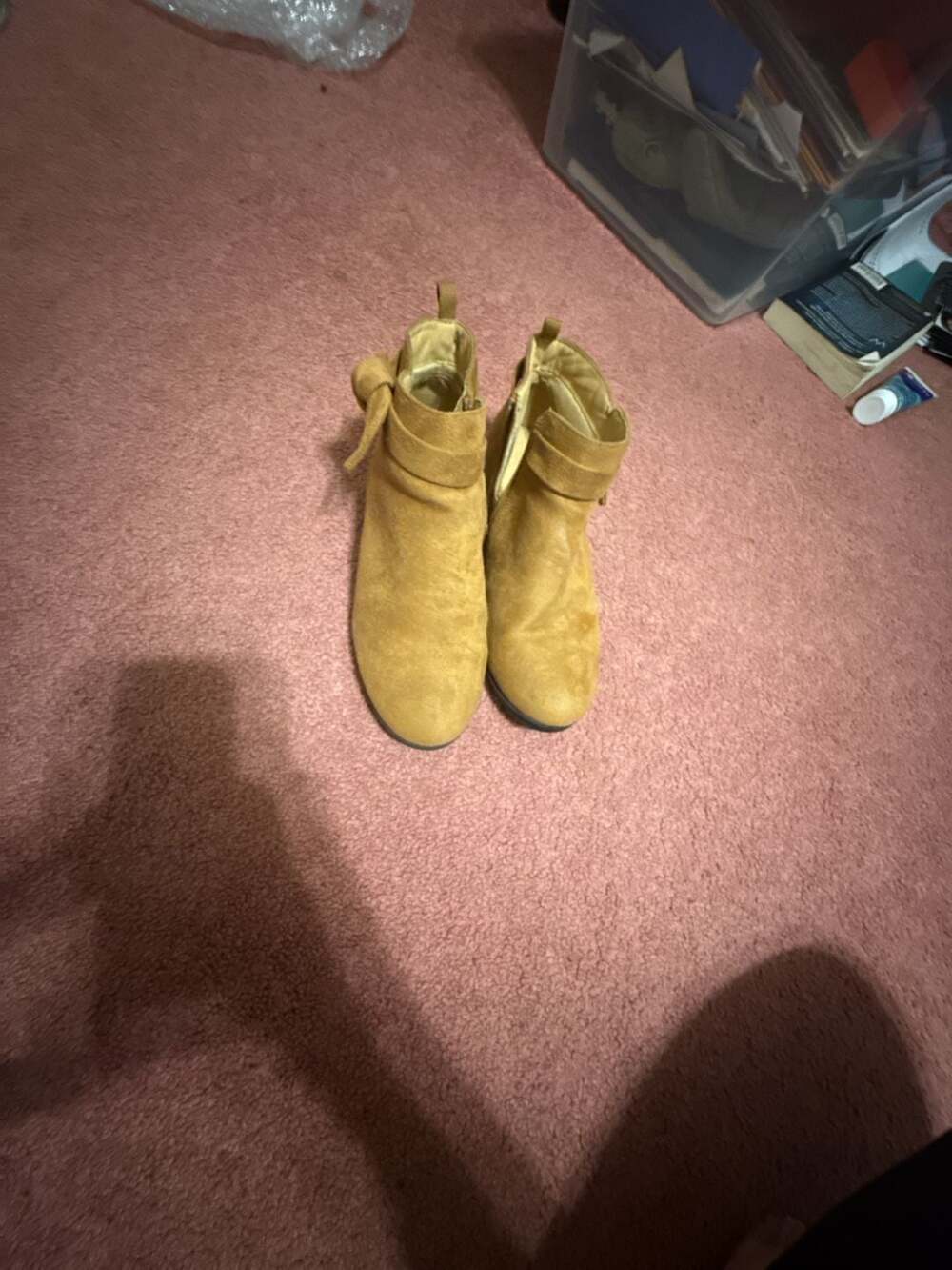 Zara Ankle Boots Size 4Y Tan Suede Bow Side Zip